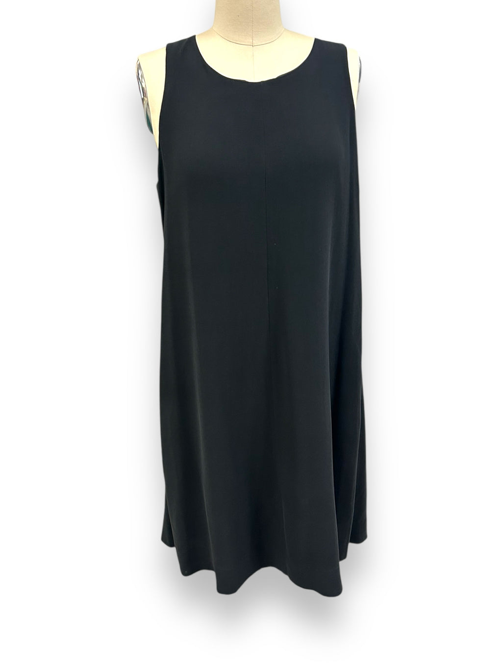 EILEEN FISHER BLACK SILK GEORGETTE CREPE TANK MINI DRESS SIZE MEDIUM