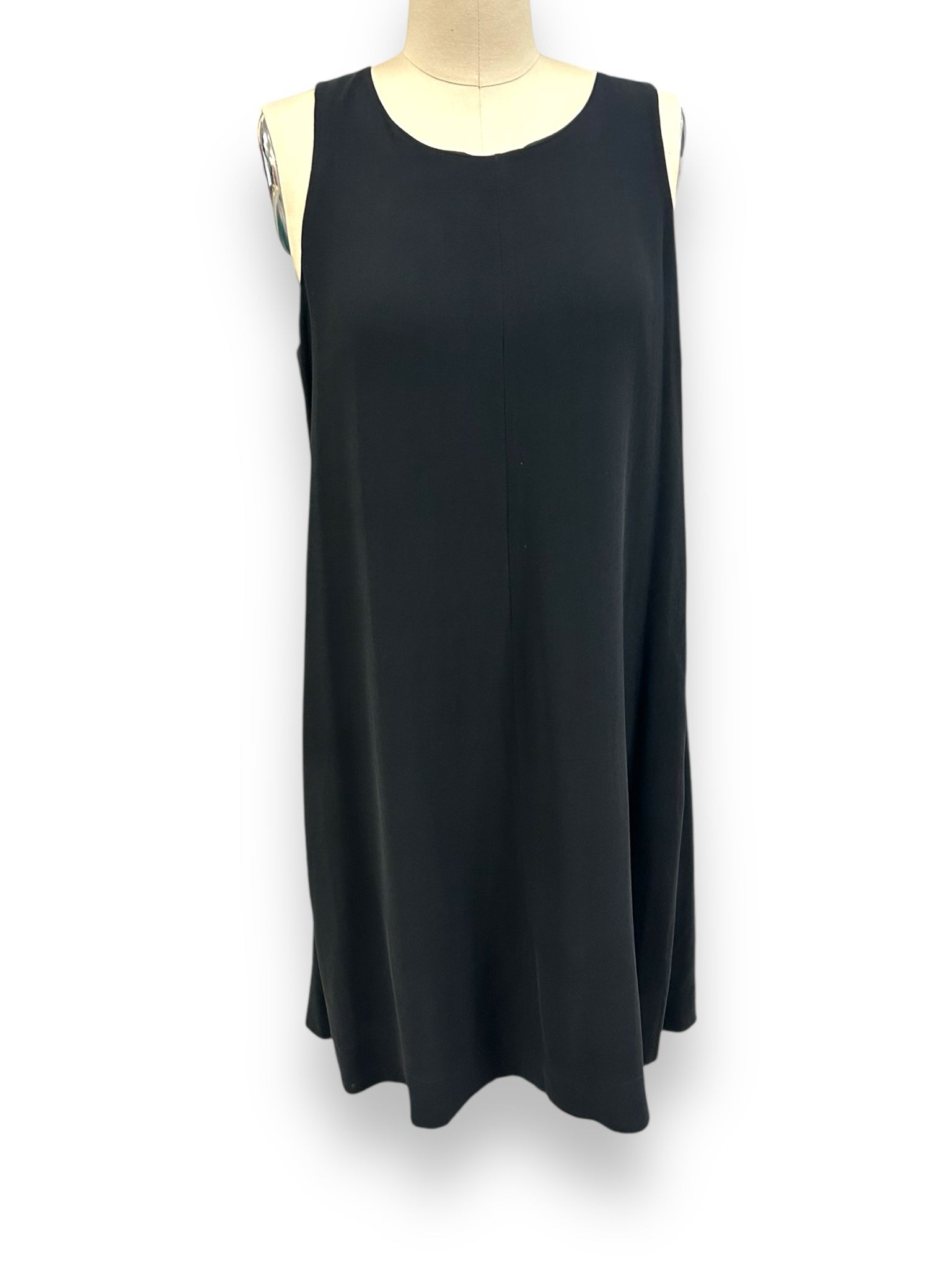 EILEEN FISHER BLACK SILK GEORGETTE CREPE TANK MINI DRESS SIZE MEDIUM