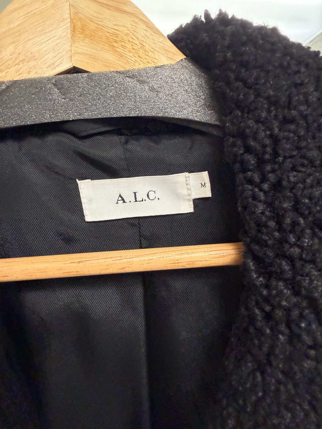 A.L.C. CARON TEDDY FAUX SHEARLING BLACK LONG COAT SIZE MEDIUM