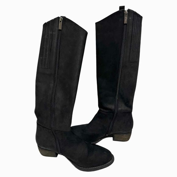 DUOBOOTS SUEDE FEEL LEATHER TALL ZIP BLACK BOOT SLIM CALF 38CM SIZE 38