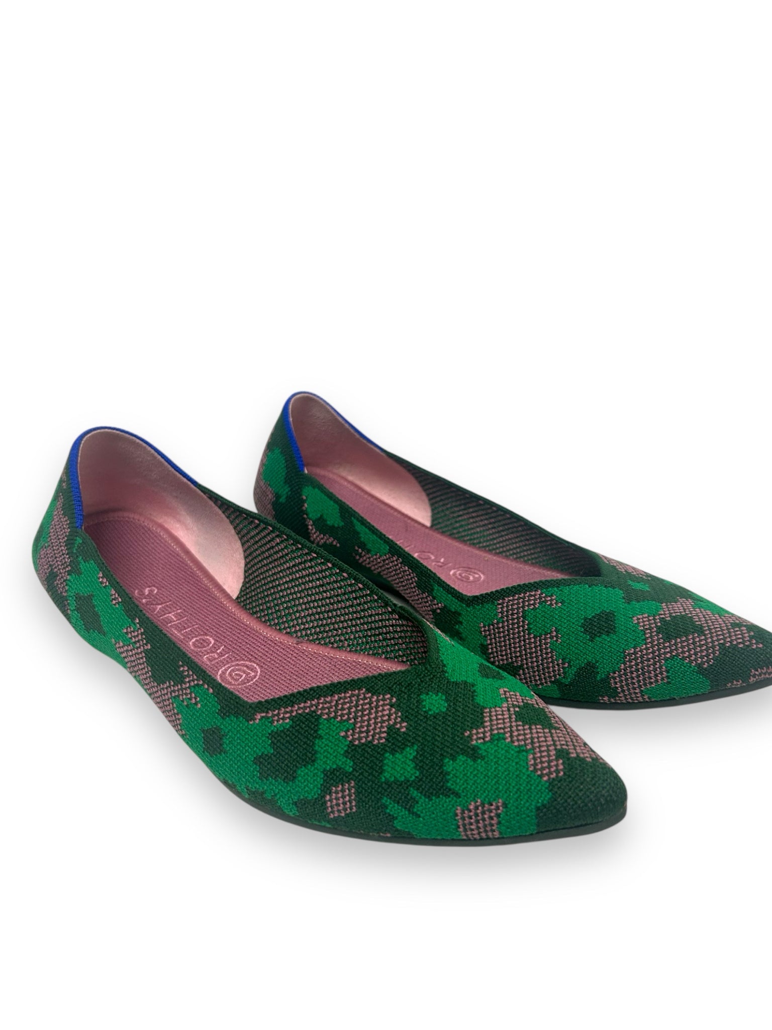 ROTHY'S THE POINT BOTANICAMO KNIT FLAT GREEN PINK W BOX SIZE 9.5