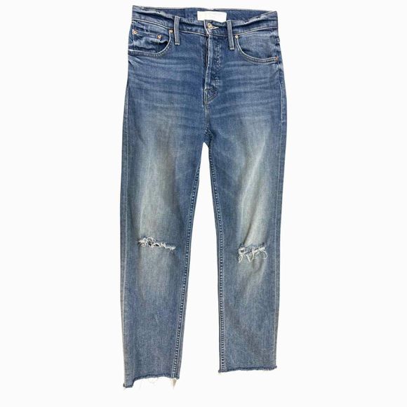 MOTHER THE TOMCAT ANKLE FRAY IN THE LAST SUPPER DENIM DESTROYED SIZE 25