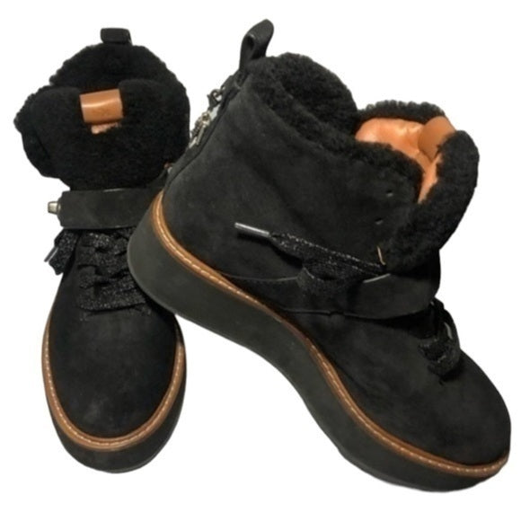 COACH REX WEDGE PLATFORM FUR BOOTIE BLACK SIZE 9