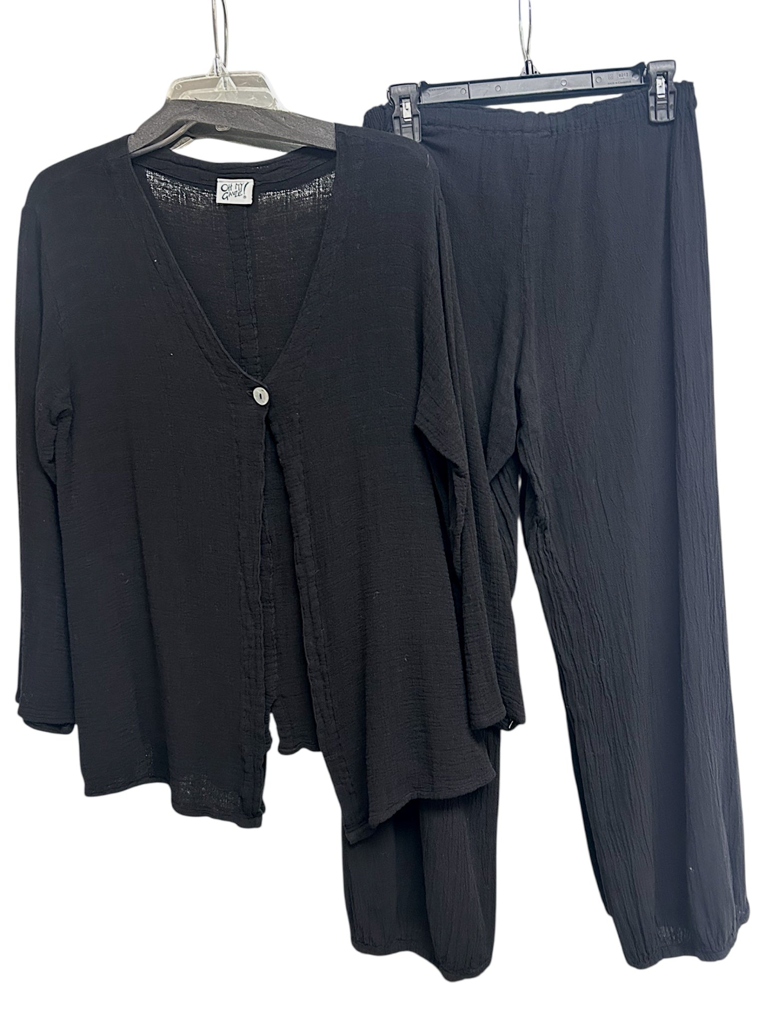 OH MY GAUZE TWO PIECE BLACK COTTON BLOUSE AND PANTS SIZE SMALL