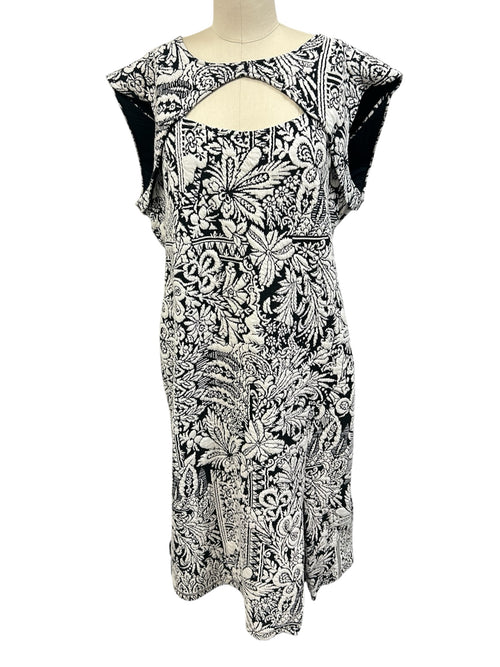 ANTHROPOLOGIE NWT JACQUARD CUT-OUT KNIT DRESSBLACK IVORY SIZE XL