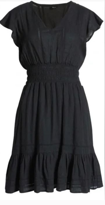 RAILS TARA FLUTTER SLEEVE LINEN BLEND BLACK MINI DRESS SIZE XL