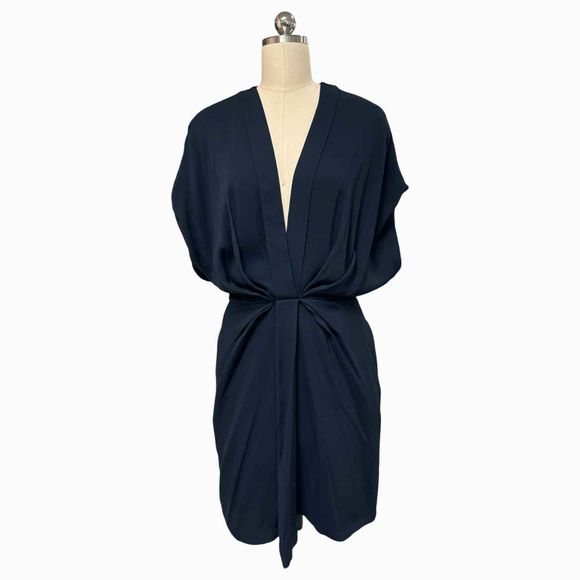 BANANA REPUBLIC NWT! MARI DRAPED SHORT CREPE NAVY DRESS -TALL SIZE 4