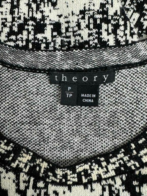 THEORY SLVLS PRINTED SWEATER BLACK/CREAM TOP SIZE S