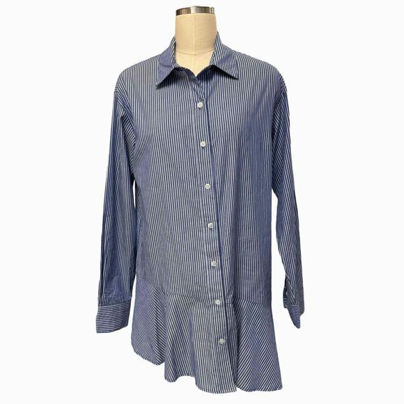 VERONICA BEARD GILDA TUNIC STRIPE BUTTON UP BLUE/WHITE SHIRT SIZE 4