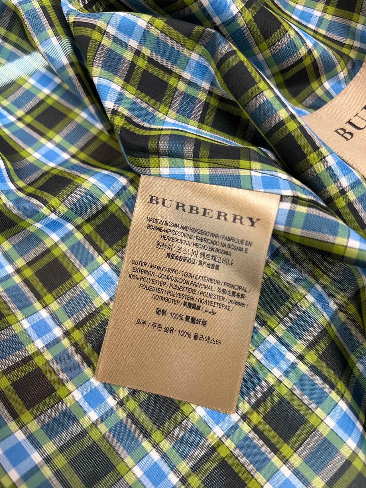 BURBERRY BLUE CHECK PLAID UNLINED WINDBREAKER JACKET MID LENGTH SIZE 2