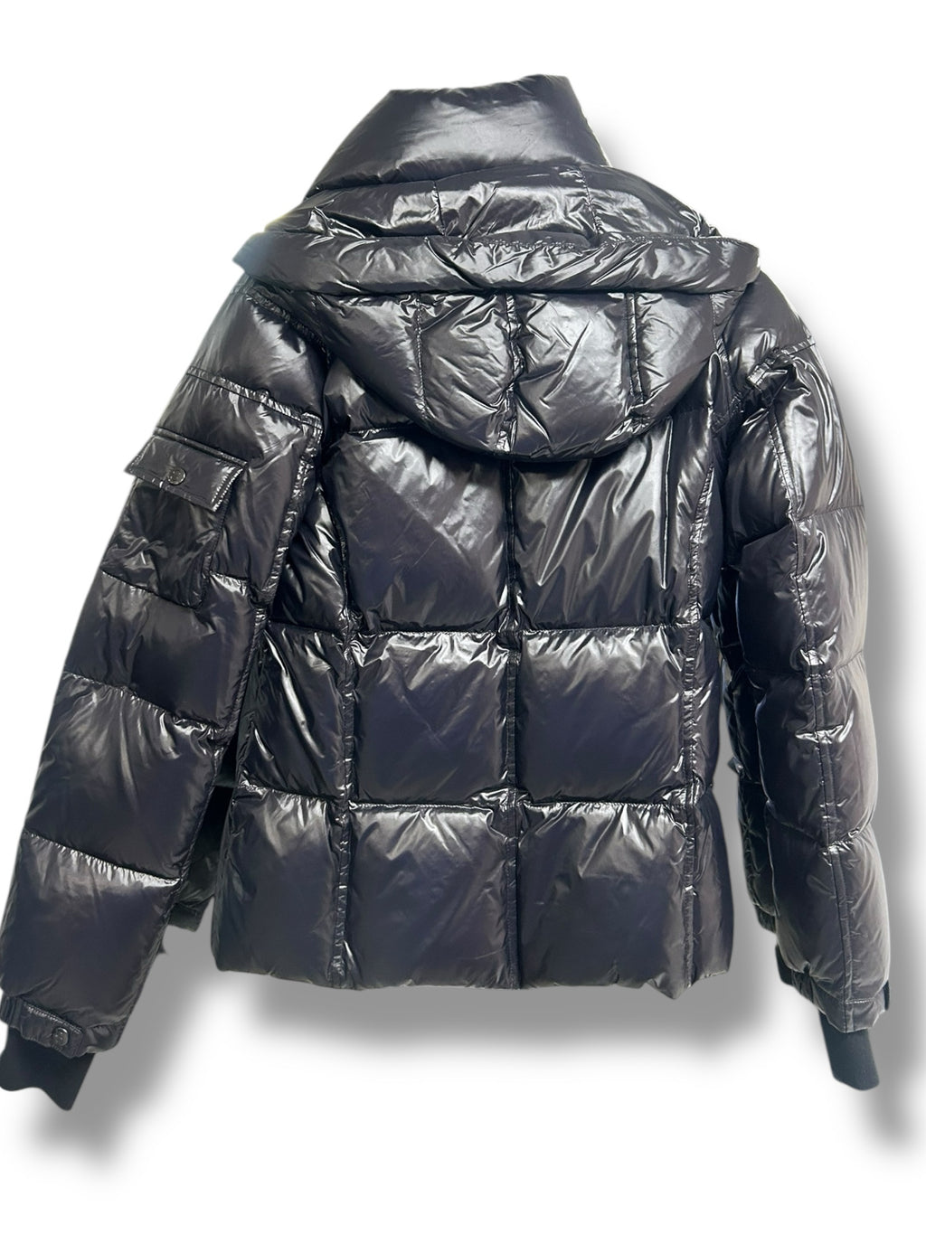 S13 KYLIE GLOSSY BLACK DOWN PUFFER HOODED COAT SIZE MEDIUM