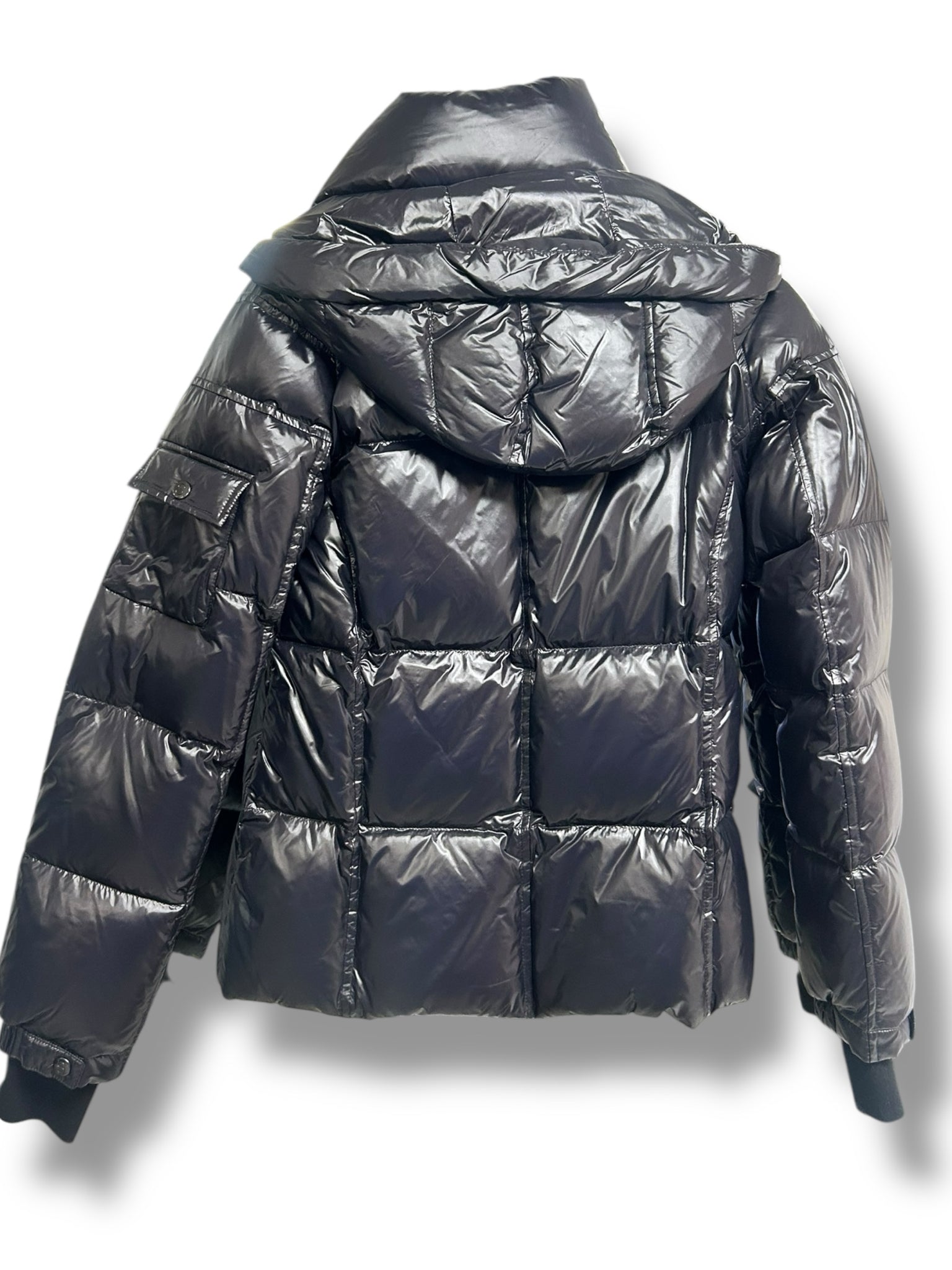 S13 KYLIE GLOSSY BLACK DOWN PUFFER HOODED COAT SIZE MEDIUM