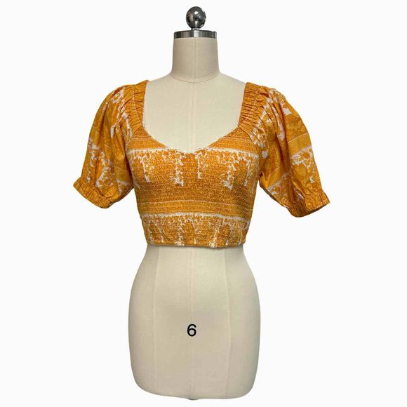 ANTHROPOLOGIE CLEOBELLA EVERLY SMOCKED ORANGE TOP SIZE S