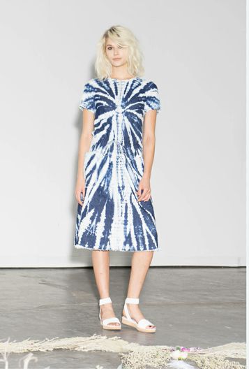 RAQUEL ALLEGRA SPRING 2016 READY TO WEAR TIE WAIST TYE DYE MIDI DRESS SIZE: 1