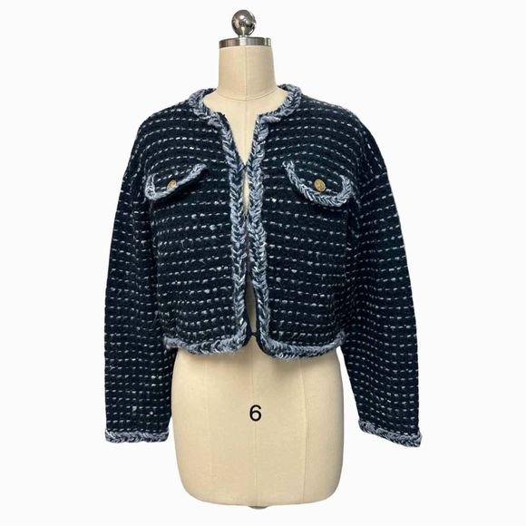 JCREW NWT! CROPPED LADY MARLED YARN NAVY JACKET SIZE M