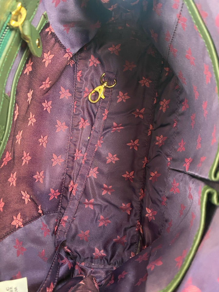 ANUSCHKA NWT ZIP AROUND DOME SATCHEL TOOLED BUTTERFLY EMERALD