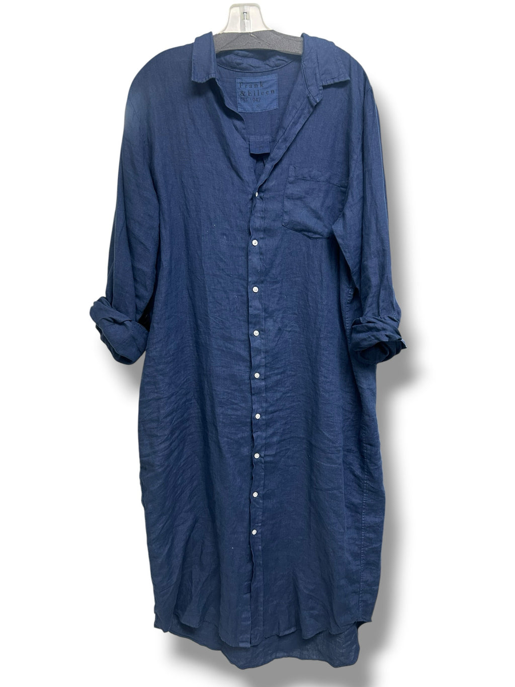 FRANK & EILEEN RORY LINEN NAVY BLUE MAXI SHIRT DRESS SIZE XL