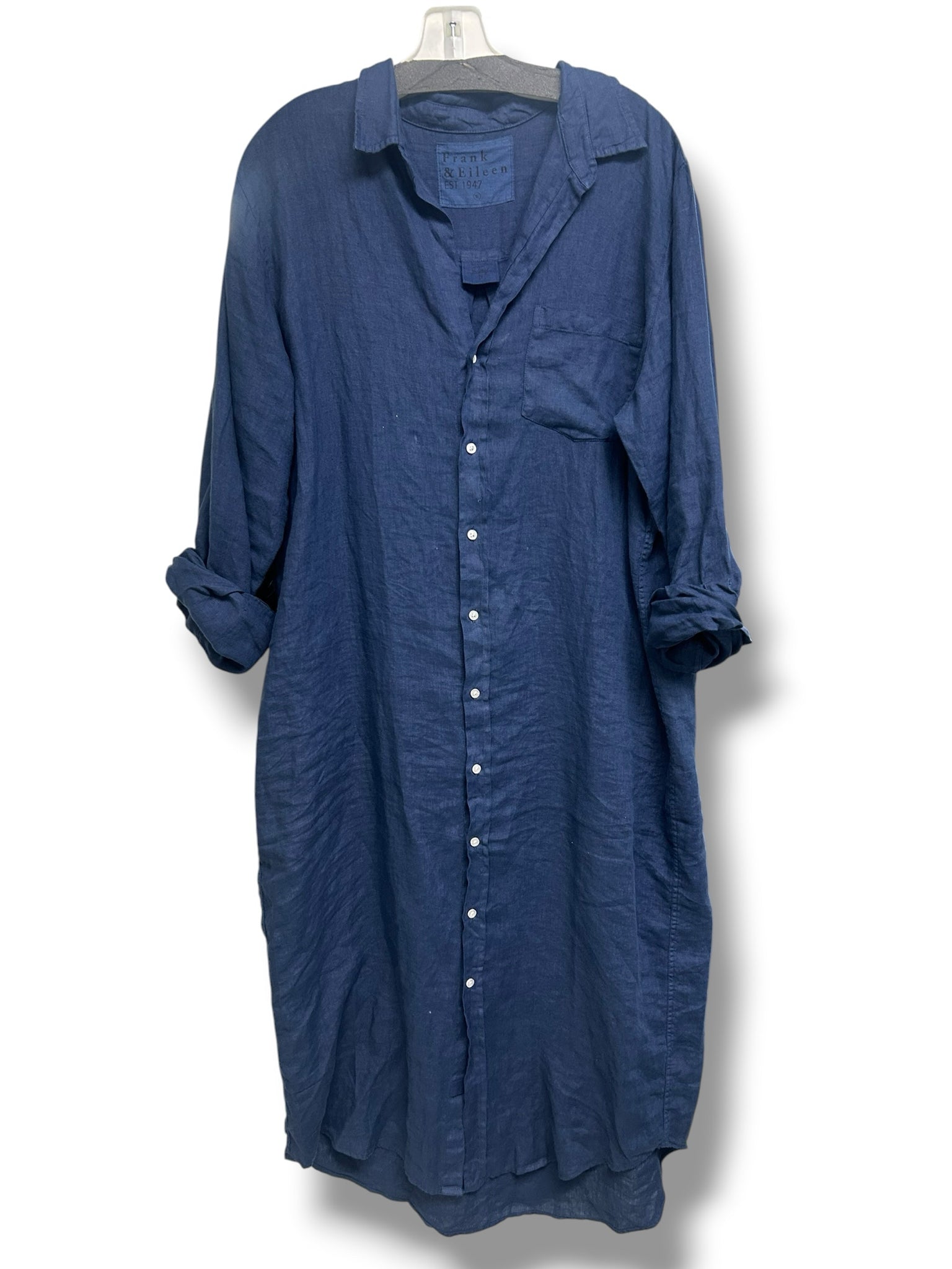 FRANK & EILEEN RORY LINEN NAVY BLUE MAXI SHIRT DRESS SIZE XL