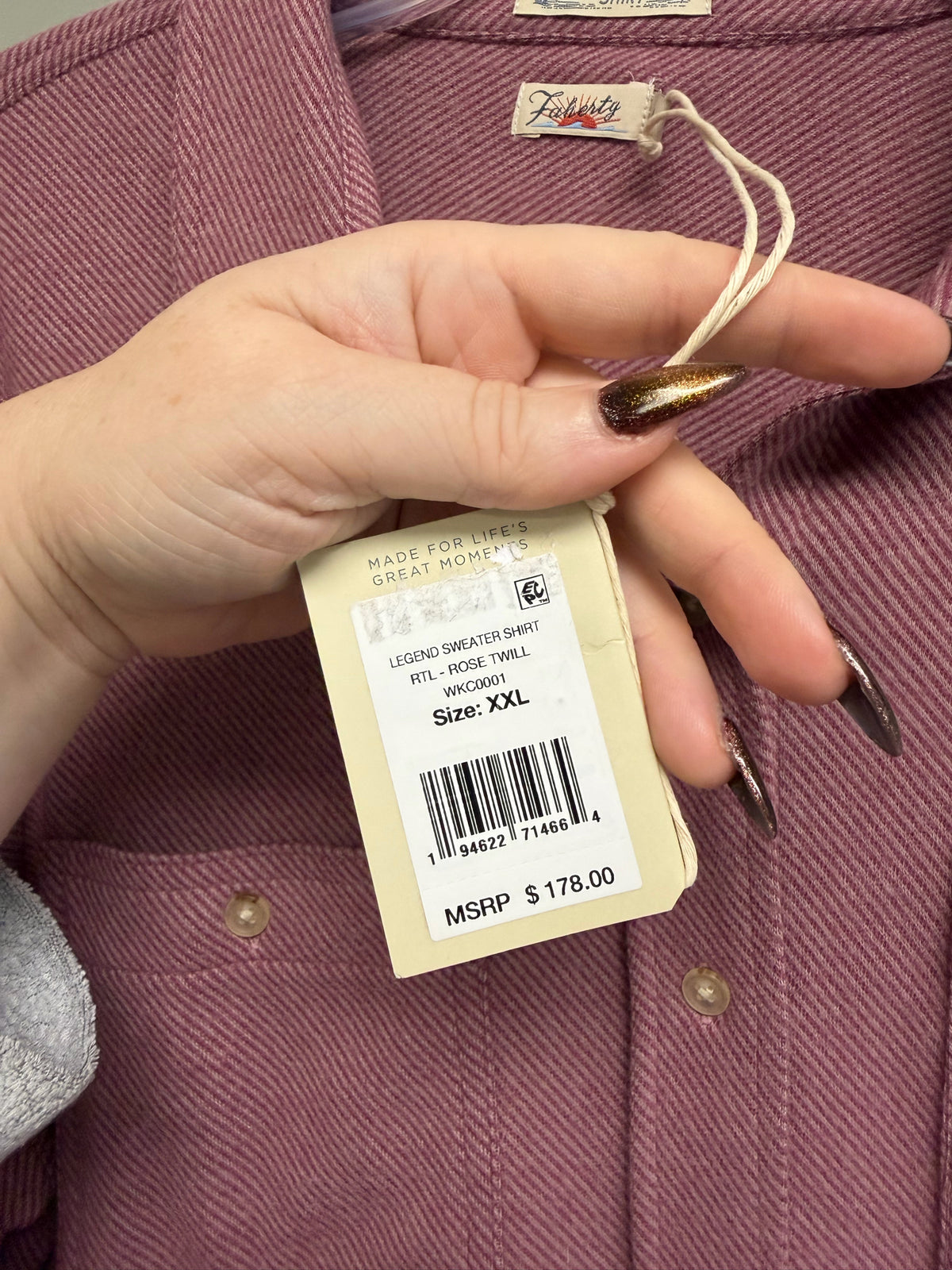 NWT WOMEN'S FAHERTY LEGEND MAUVE PINK SWEATER BUTTON DOWN SHIRT SIZE XXL