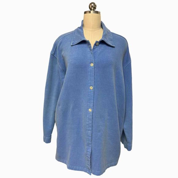 FRESH PRODUCE COTTON BLEND BUTTON DOWN BLUE SHIRT JACKET SIZE XL