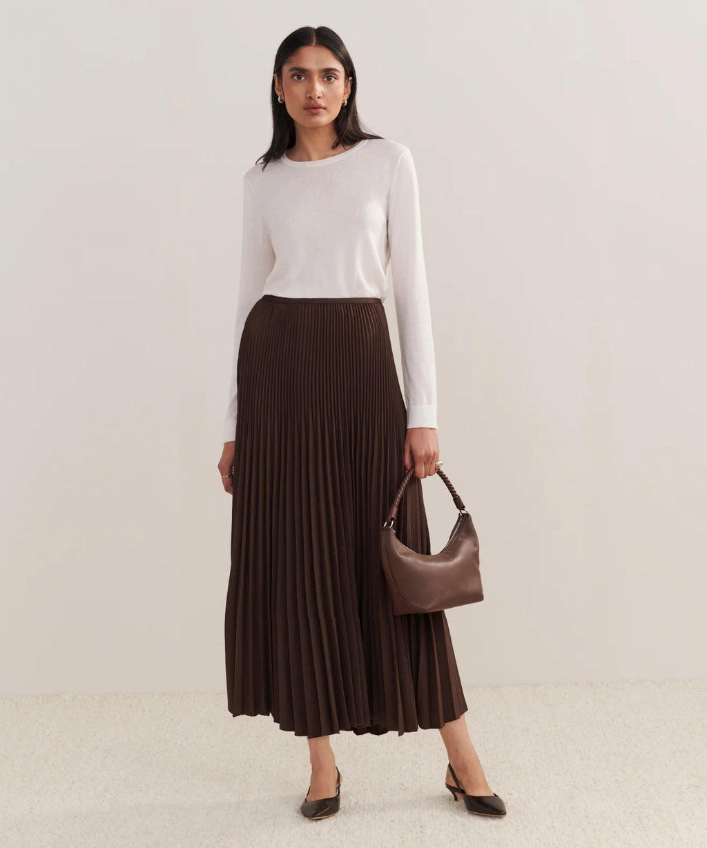 NWT JENNI KAYNE CHOCOLATE BROWN PLEATED MAXI SKIRT SIZE SMALL
