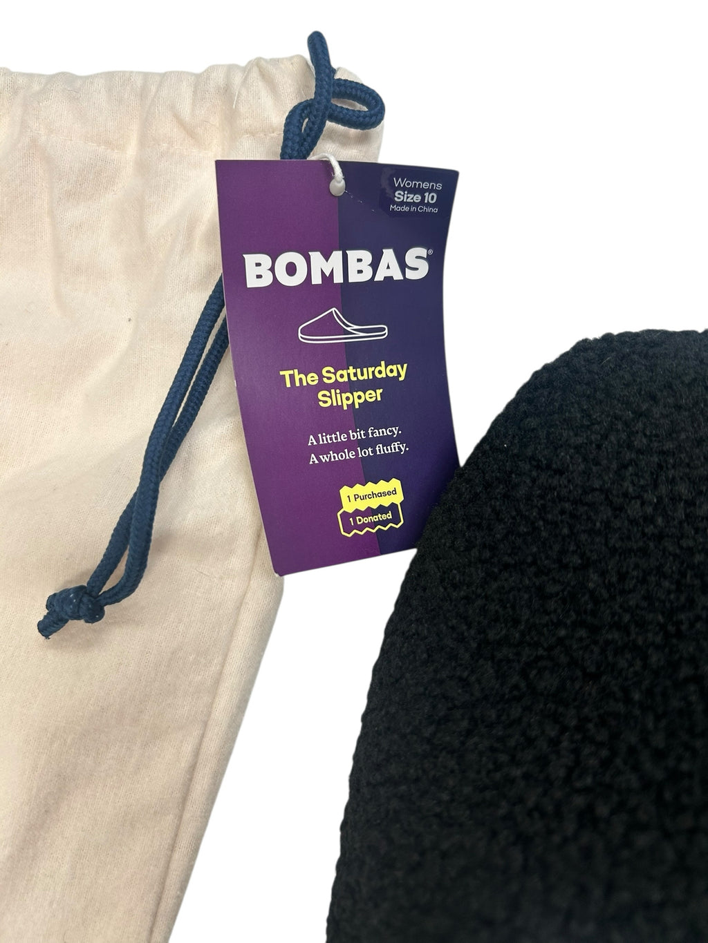 NWT BOMBAS THE SATURDAY FAUX FUR SLIPPER BLACK SIZE 10