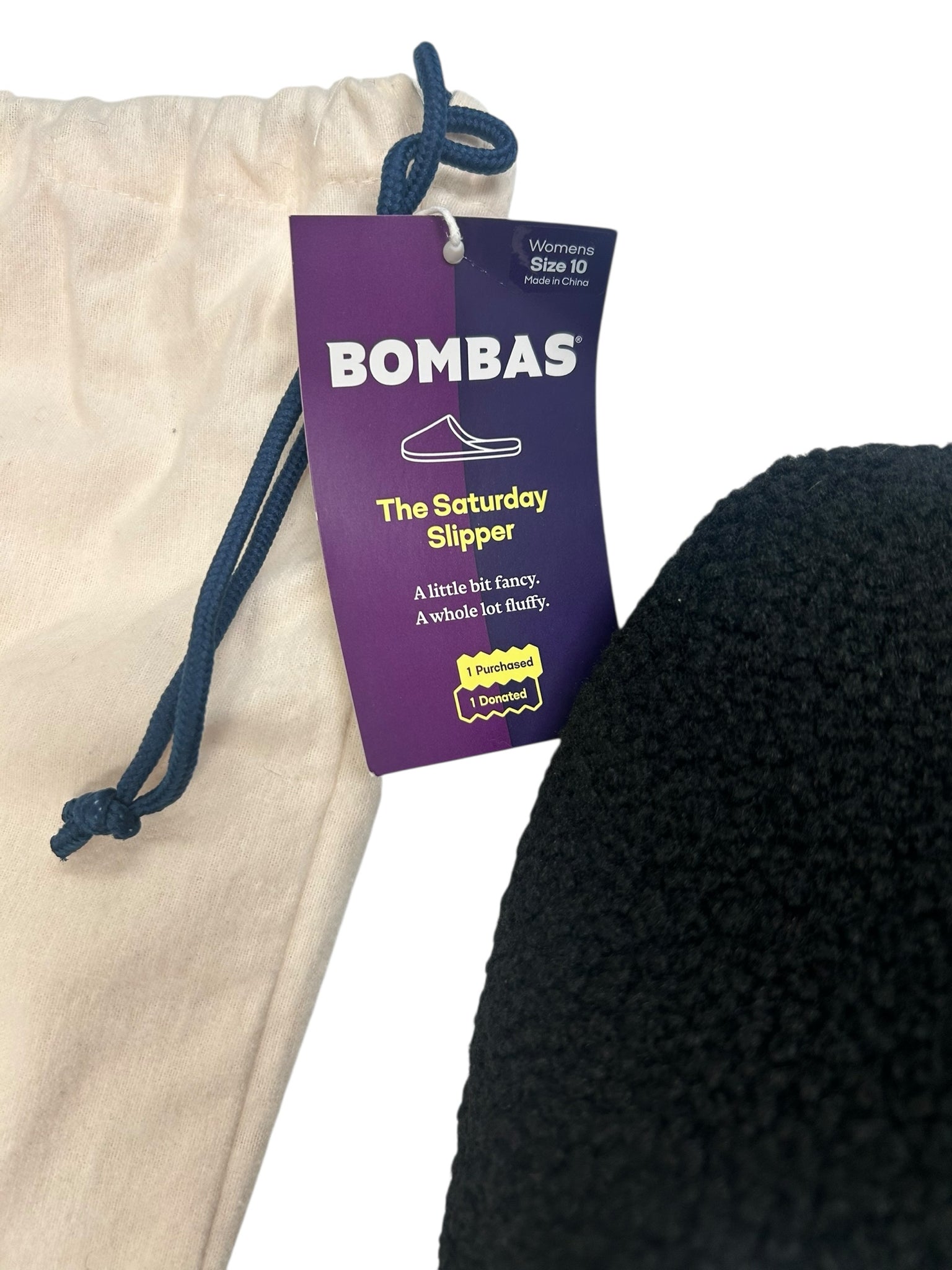NWT BOMBAS THE SATURDAY FAUX FUR SLIPPER BLACK SIZE 10