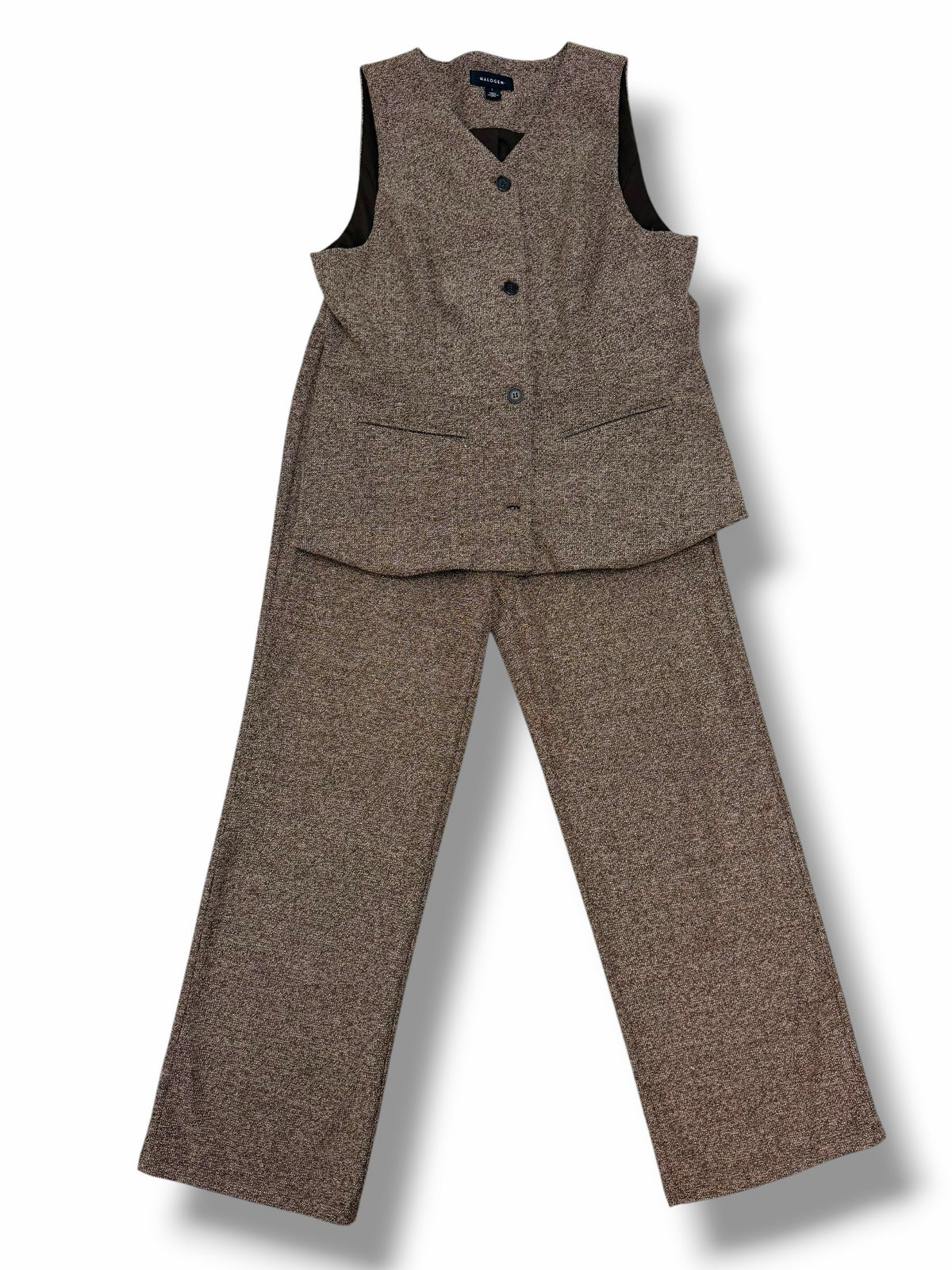HALOGEN BROWN TWEED PANT BUTTON UP VEST SET SIZE SMALL/LARGE
