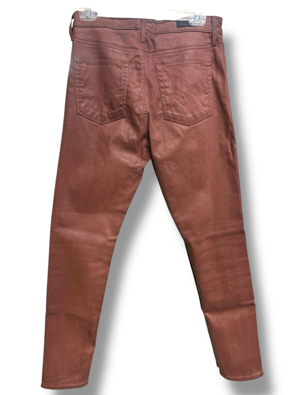 AG FARRAH SKINNY ANKLE LEATHERETTE COATED BROWN PANTS SIZE 28