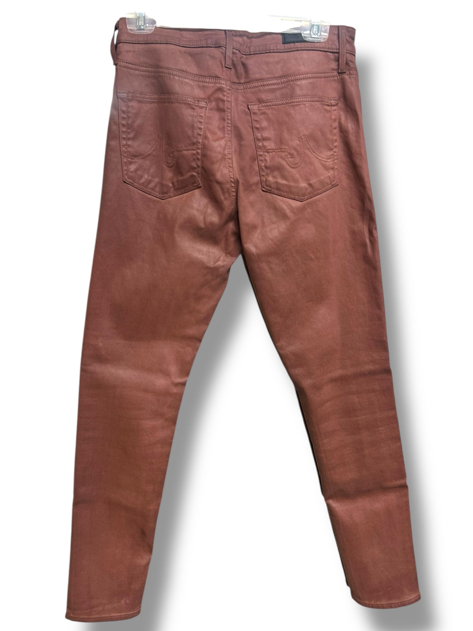 AG FARRAH SKINNY ANKLE LEATHERETTE COATED BROWN PANTS SIZE 28