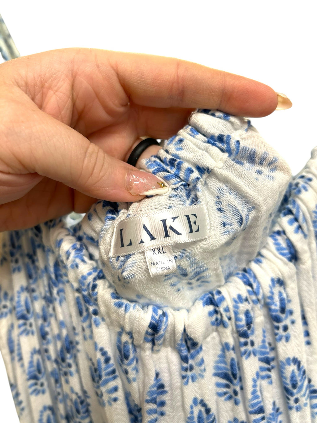 LAKE GAUZE CAPRI BLUE WHITE BATIK COTTON MAXI COVERUP SIZE XXL