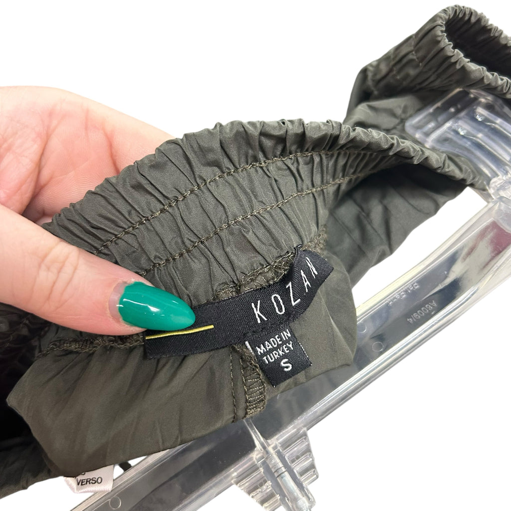 KOZAN CROP CRINKLE BUNGEE HEM OLIVE GREEN BALLOON PANTS SIZE SMALL