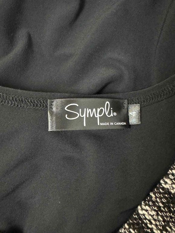 SYMPLI GET OVER IT ZIPPER ASYMMETRICAL SMOCK BLACKT/WHITE TOP SIZE 4