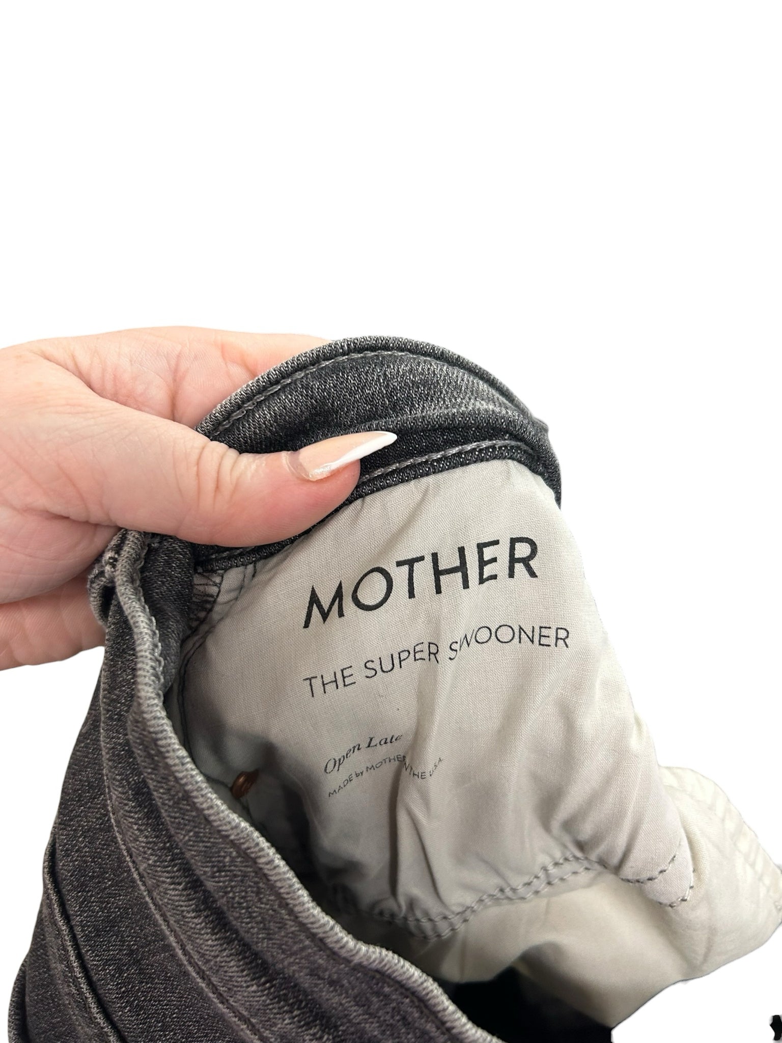 MOTHER THE SUPER SWOONER IN OPEN LATE CHARCOAL BLACK FRAY HEM JEANS SIZE 27