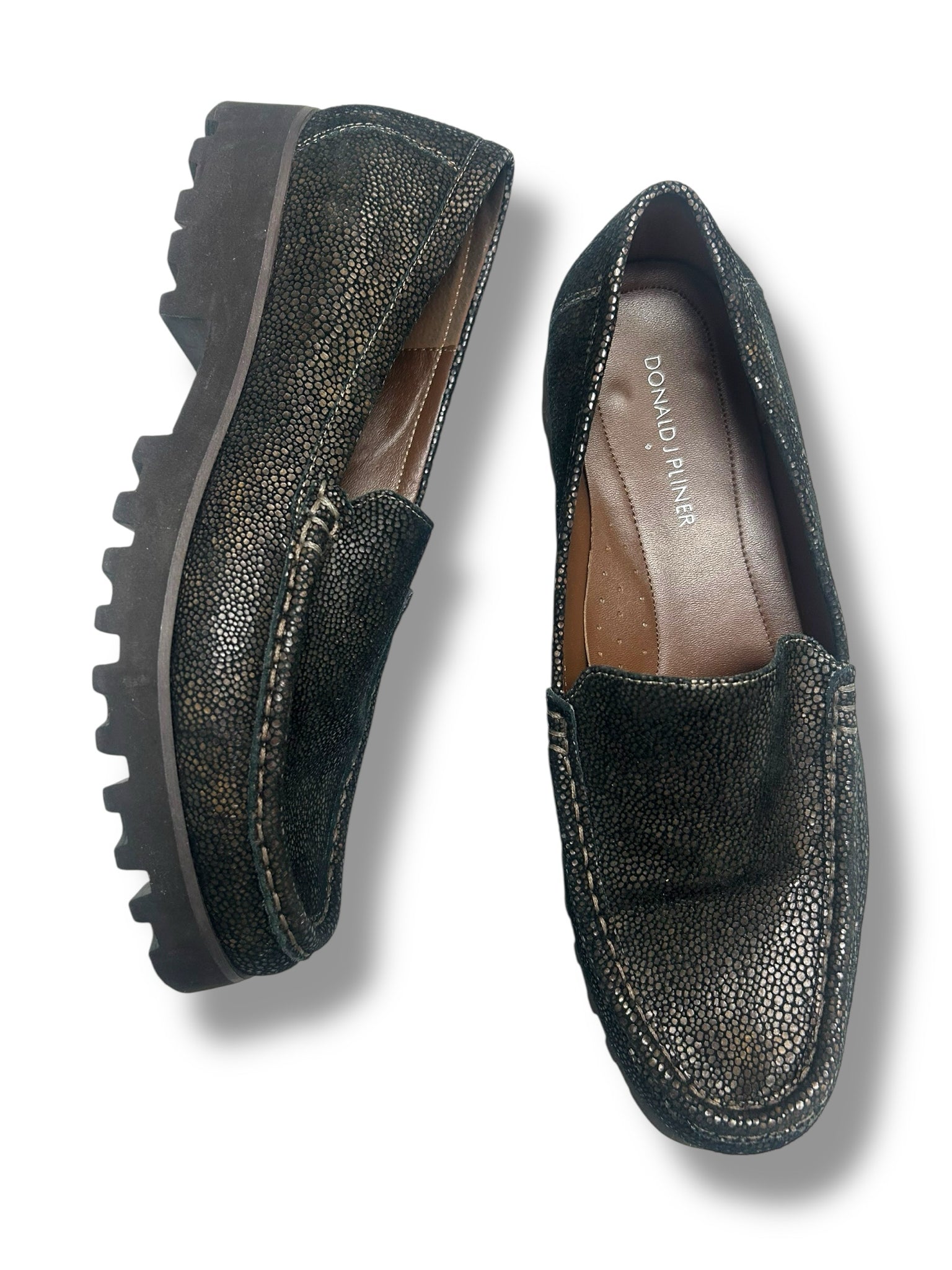 DONALD PLINER ELEN BLACK TEXTURED LUG LOAFERS SIZE 10