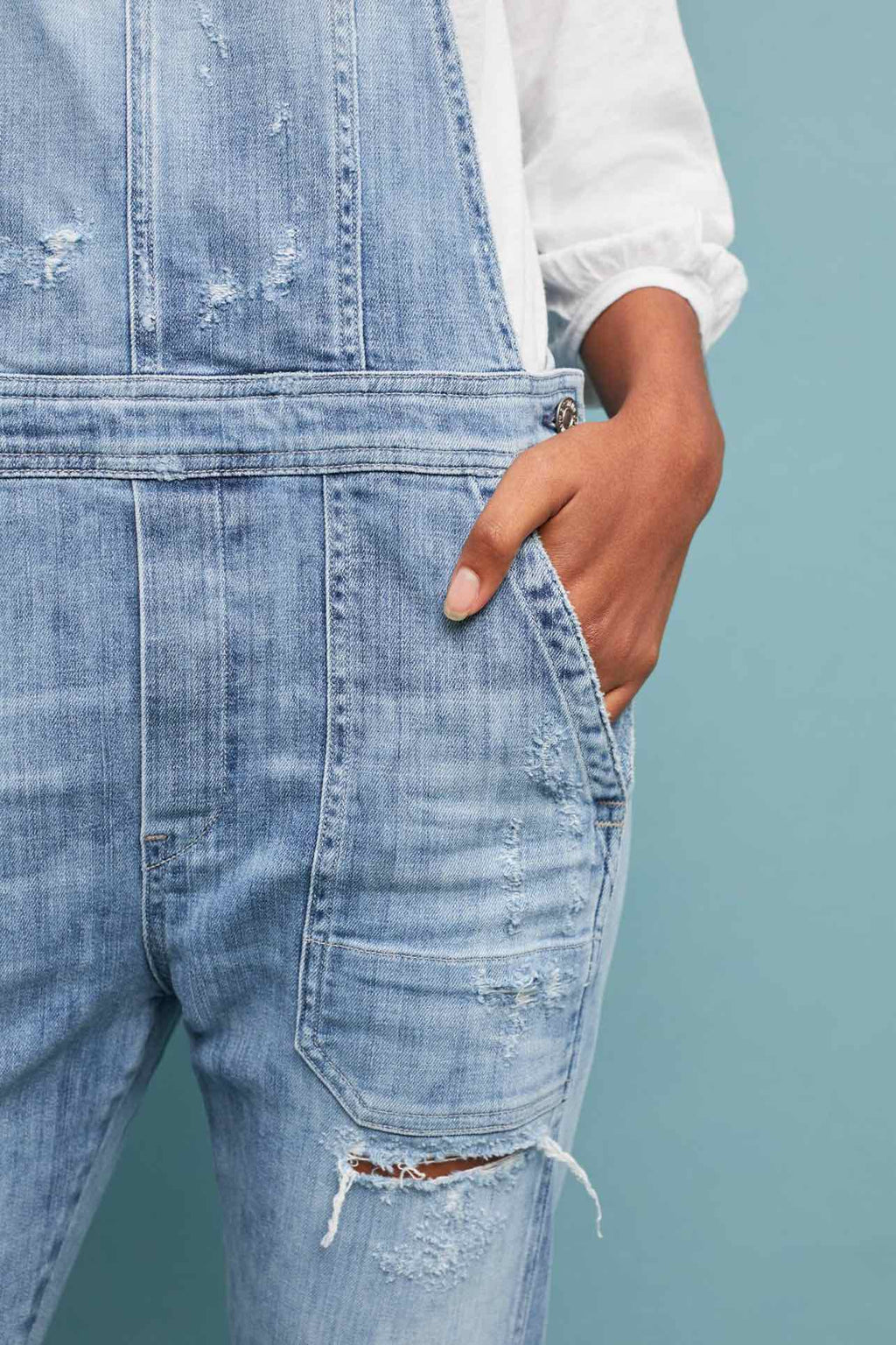 ANTHROPOLOGIE CITIZENS OF HUMANITY AUDREY DISTRESSED DENIM OVERALLS  SIZE: S