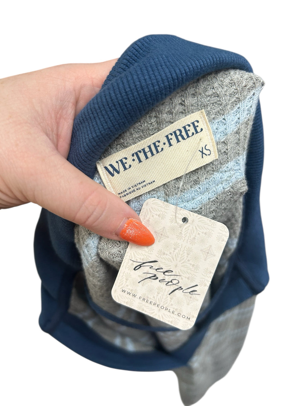 WE THE FREE NWT STRIPED TRAVIS THERMAL POLO GREY BLUE SIZE XS