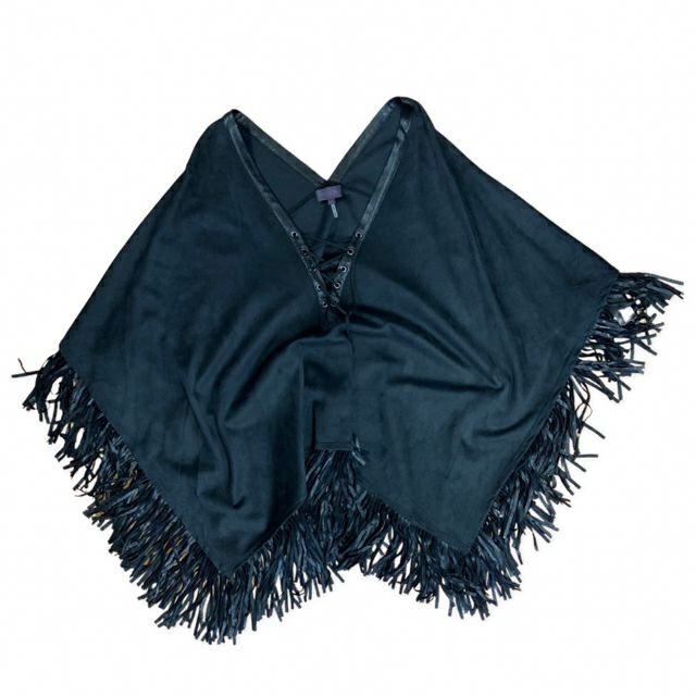 HALE BOB CLOIE SUEDE FRINGE PONCHO BLACK M/L