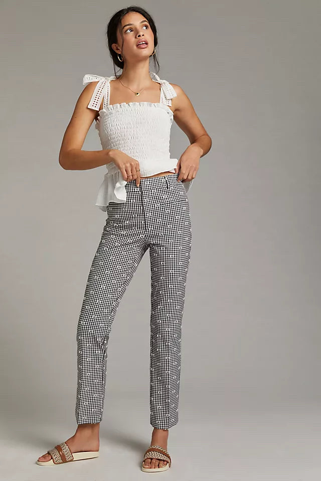 ANTHROPOLOGIE MAEVE THE ESSENTIAL SLIM MICRO GINGHAM KICK FLARE PANTS