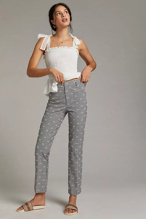 ANTHROPOLOGIE MAEVE THE ESSENTIAL SLIM MICRO GINGHAM KICK FLARE PANTS