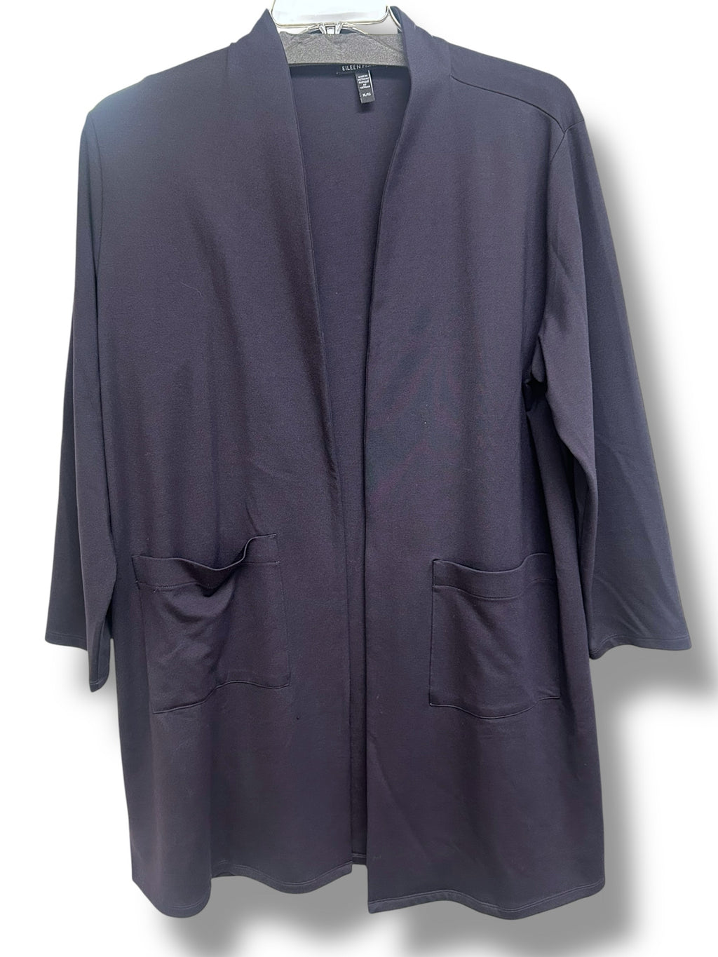 EILEEN FISHER NAVY TENCEL OPEN COLLARLESS KNIT CARDIGAN SIZE XL