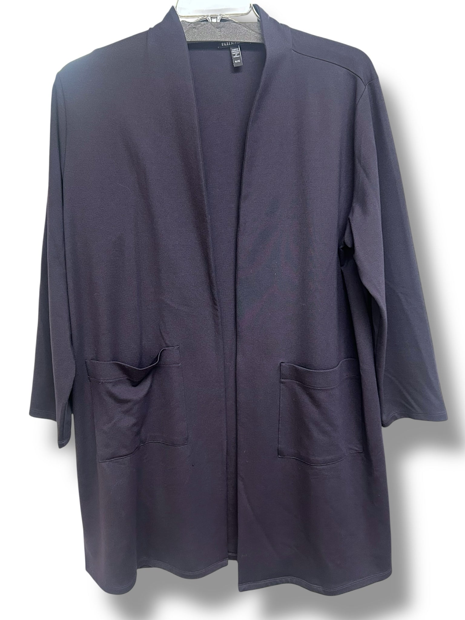 EILEEN FISHER NAVY TENCEL OPEN COLLARLESS KNIT CARDIGAN SIZE XL