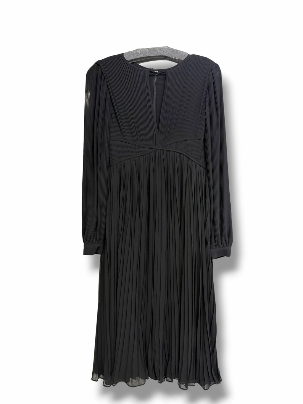 NWT MICHAEL KORS PLISSE PLEATED BLACK MIDI LONG SLEEVE DRESS SIZE SMALL