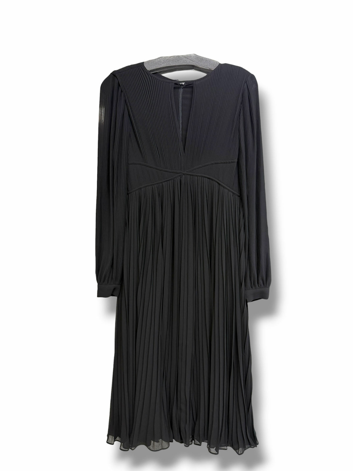 NWT MICHAEL KORS PLISSE PLEATED BLACK MIDI LONG SLEEVE DRESS SIZE SMALL