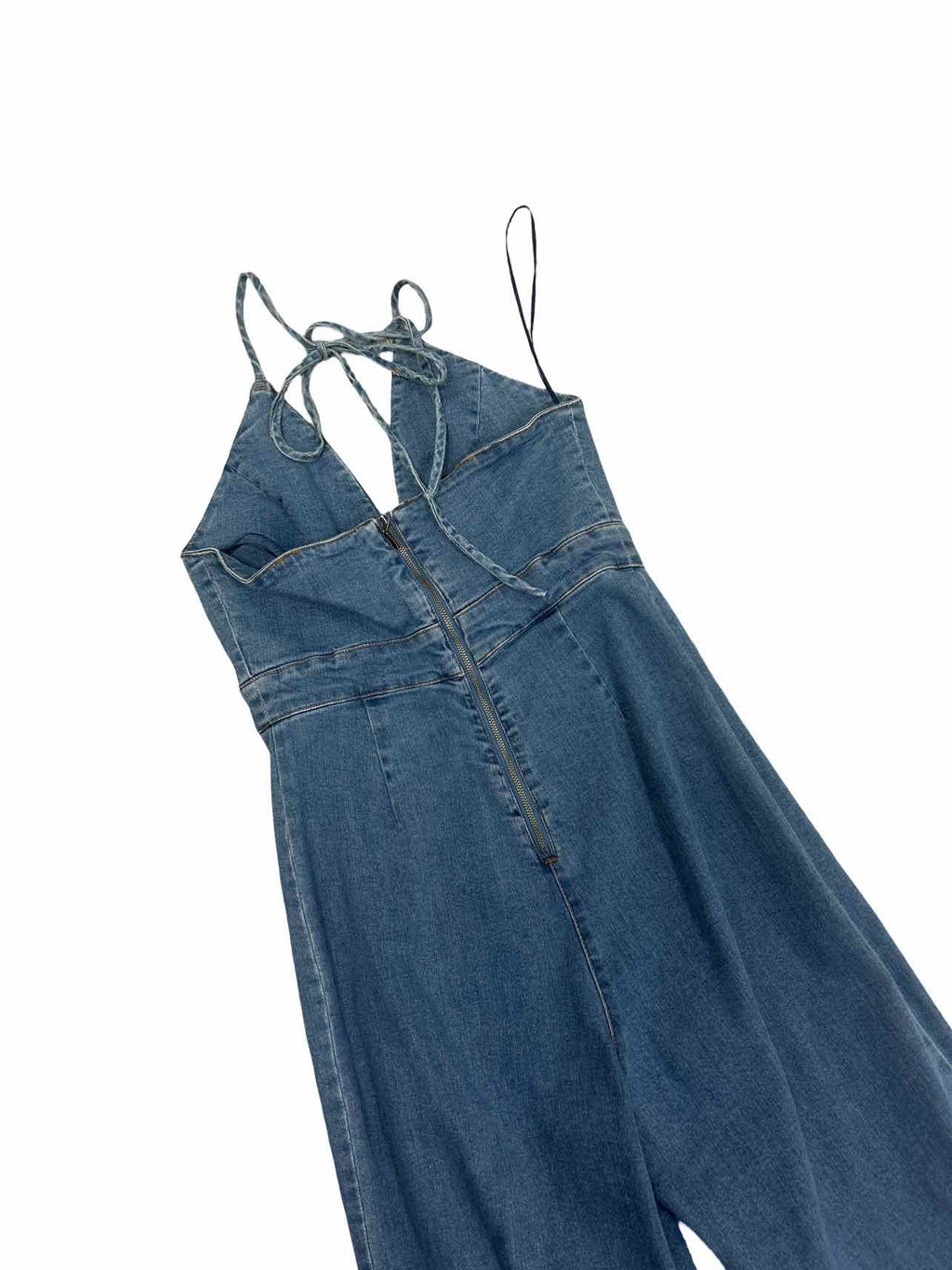 BARDOT LINA FLARE DENIM HALTER JUMPSUIT SIZE: 4