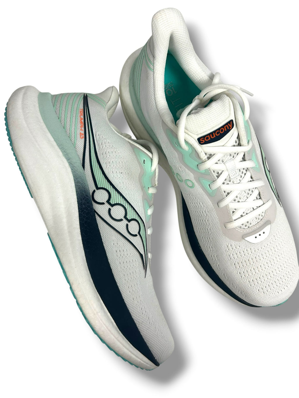 NEW WITH BOX SAUCONY TRIUMPH 23 RUNNING ATHLETIC SNEAKERS WHITE AQUA SIZE 11.5