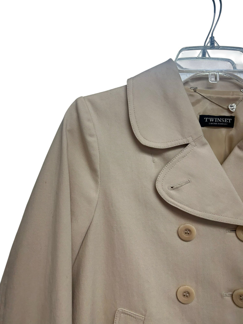 TWINSET GABARDINA LADY TAN SHORT PEACOAT TRENCHCOAT SIZE 44 US MEDIUM