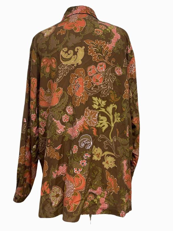 GO SILK RETRO FLORAL BROWN SHIRT SIZE L