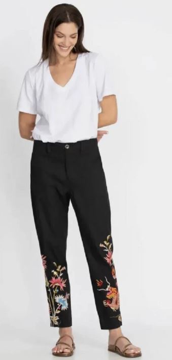 JOHNNY WAS BIYA EMBROIDERED DRAGON AND FLORAL MINA WORKER PANTS SIZE 12