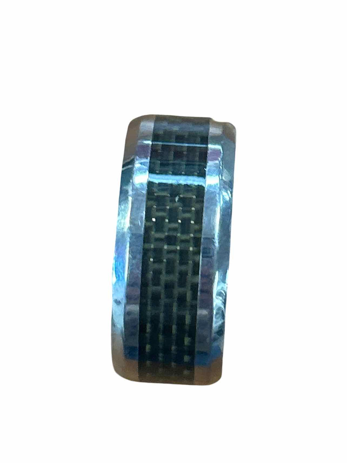 BLUE NILE  TUNGSTEN CARBIDE BEVELED EDGE BLACK CARBON FIBER INLAY MEN'S RING - WEARHOUSE  CONSIGNMENT